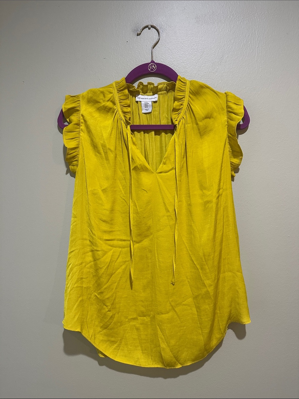 🔥cupcakes & cashmere Sunny Yellow Ruffle Tie-Neck Blouse